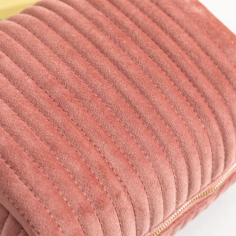 Portable Velvet Makeup Bag Soft Touch Large Capacity Cosmetic Bag Striped Quilting Toiletry Bag Girls