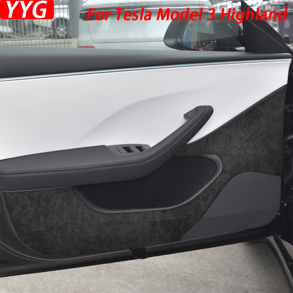 

For Tesla Model 3 Highland 2024 Front Rear Door Anti-Kick Spacer Trim Sticker Suede Wrap Car Interior Decoration Accessories