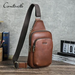 CONTACT'S Genuine Leather Small Chest Bags for Men Brand Mini Backpacks Crossbody Bags Men's Travel Bags for 8.3 inch iPad Mini