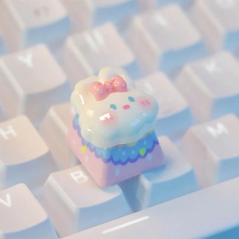 White Rabbit Keycap Cross Axis Mechanical Keyboard Universal Keycap Accessories Cartoon Animal Handmade Customized Keycap Gift