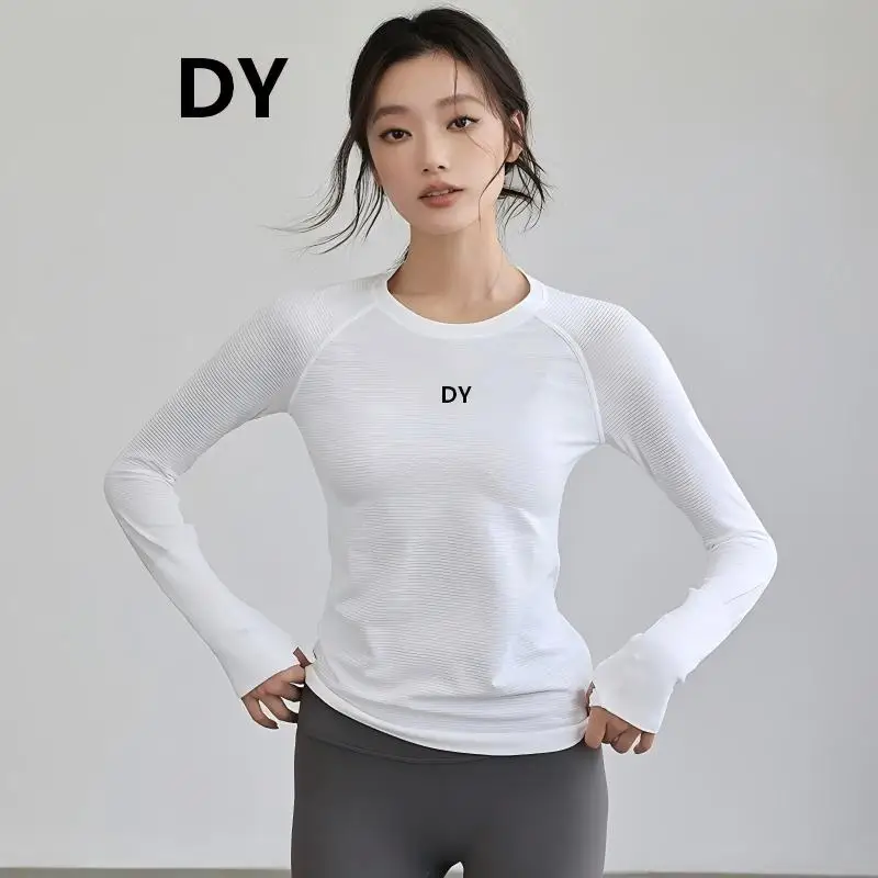Yoga wear women's fall-winter model high-stretch round-neck sports long-sleeved running training quick-drying fitness top