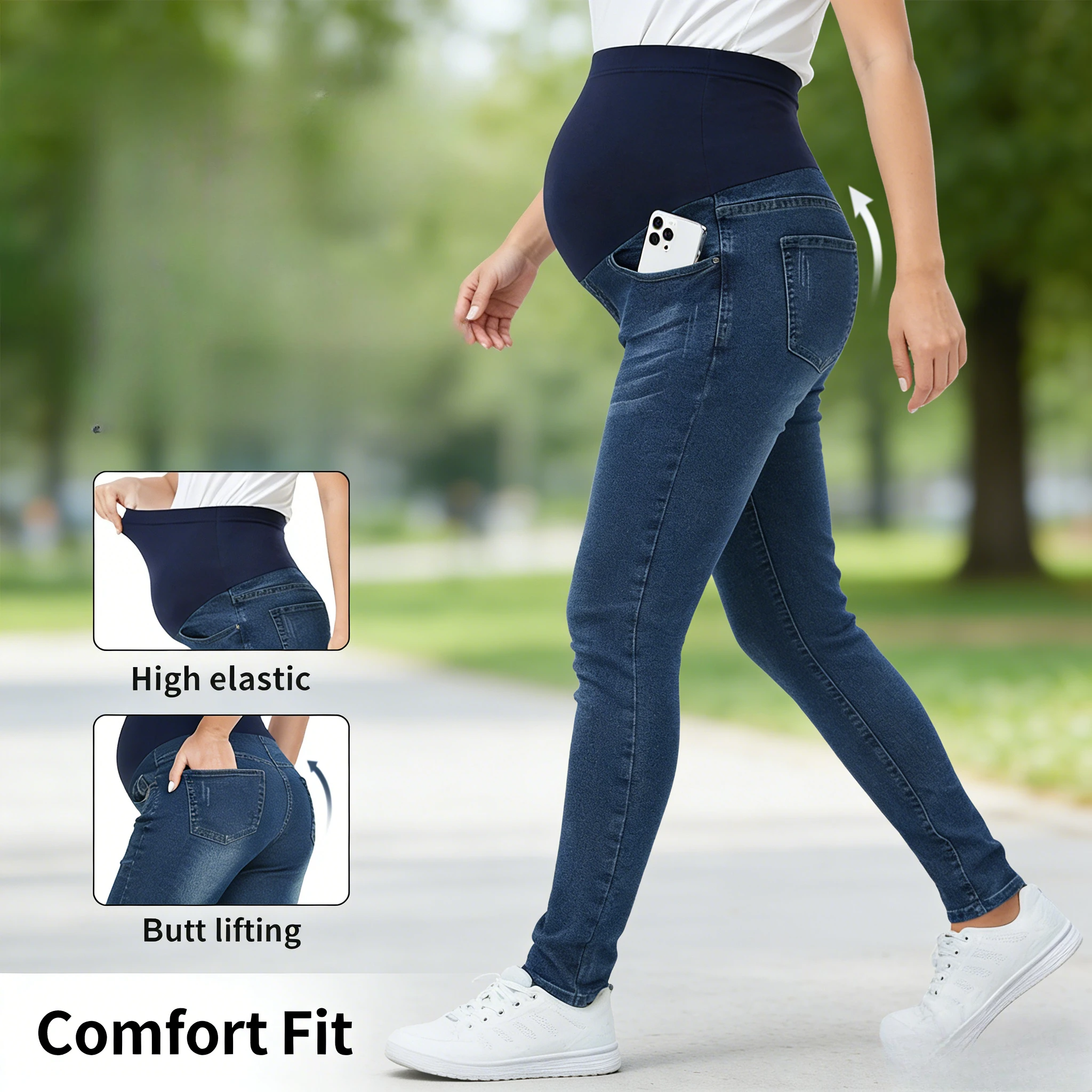 

Autumn Winter New Maternity Jeans High Waist Skinny Belly Support Pencil Pants Stretchy Comfortable Pregnancy Denim Trousers