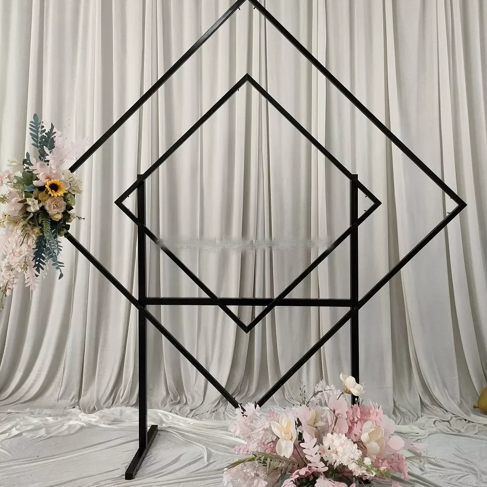 Elegant Shiny Four Hexagon Gold Stage Wedding Backdrop Arch Screen Stand Event Party