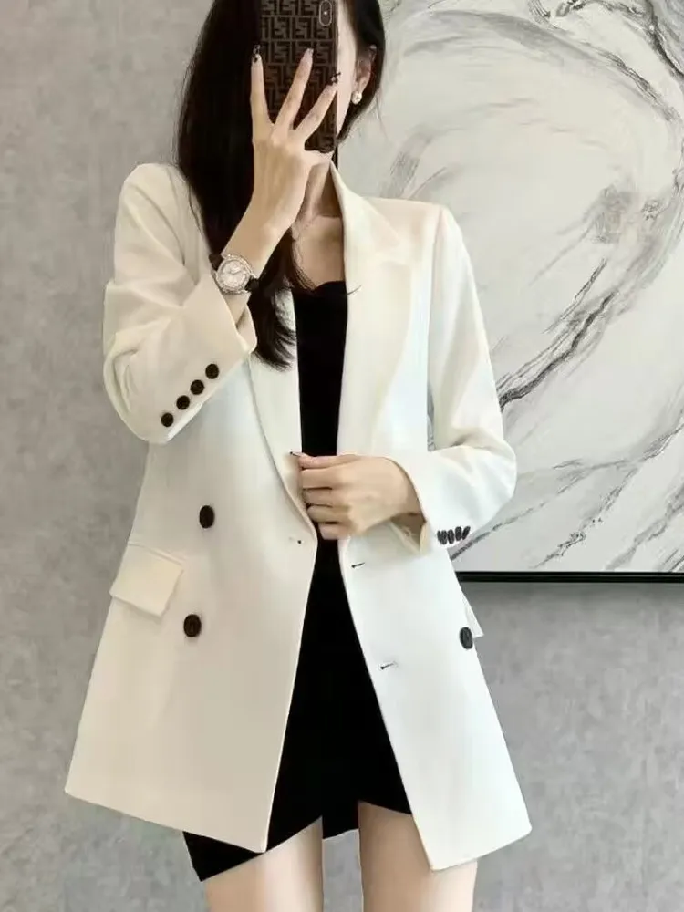 

Spring Summer 2024 Hepburn Sle Loose Slimming High-End Casual Bla Suit Jaet Women's Premium Polyester Fiber Coat