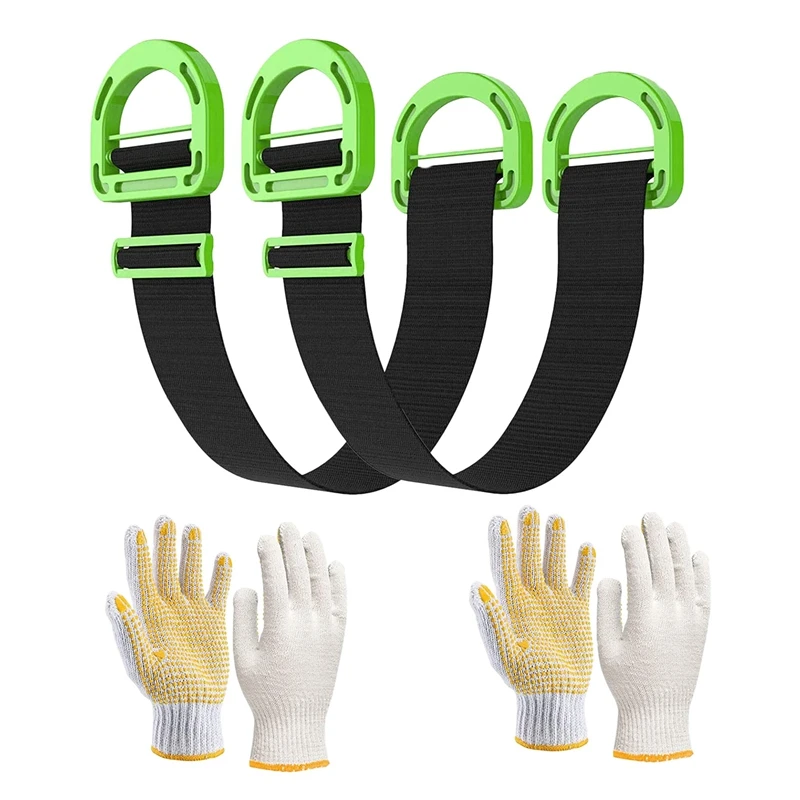 2Pcs Adjustable Weight Lifting Belts With 2 Pairs Of Gloves, Adjustable Moving And Lifting Belts, Suitable For Furniture