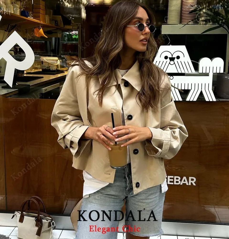 

KONDALA женская элегантная ветровка, короткая куртка с лацканами и пуговицами, новинка 2024, весенне-осенняя модная уличная женская куртка для поездок на работу