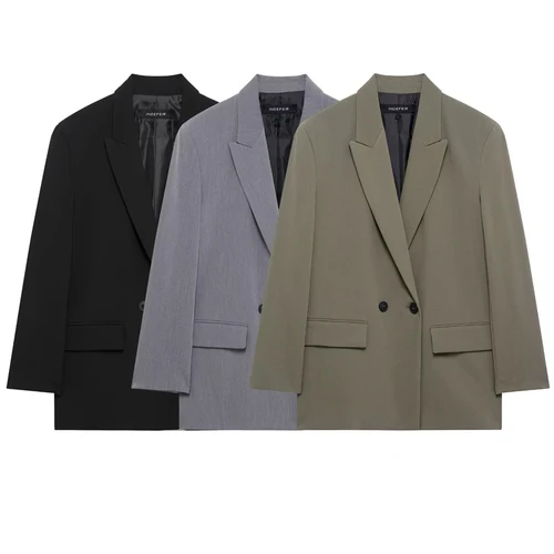 Imagen 2 del producto HXAO Blazer para mujer, chaqueta con doble botonadura y bolsillo para mujer, Blazers informales de manga larga 2025, ropa de oficina elegante para mujer, abrigo para mujer
