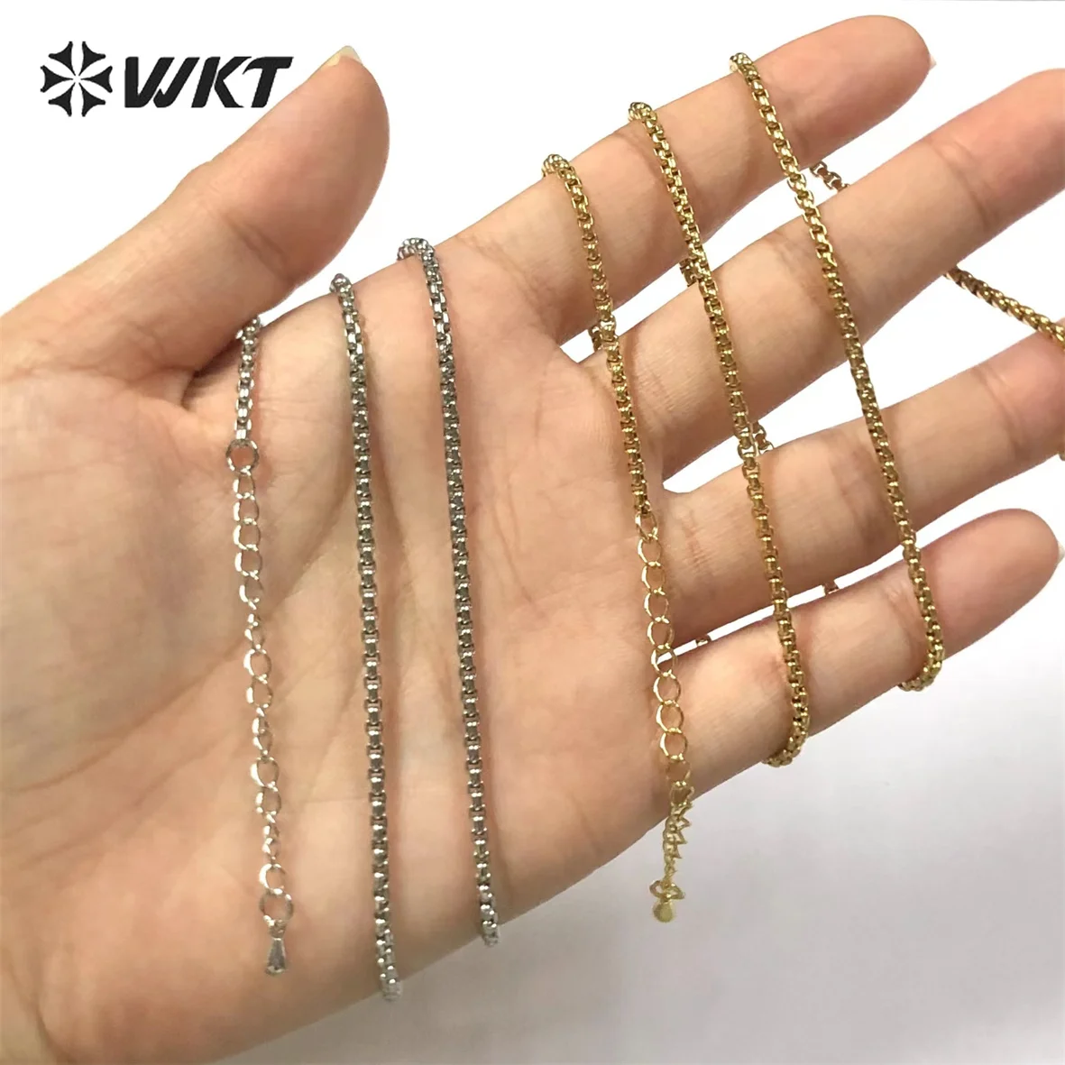 WT-BFN038 WKT Newest Gold/Silver Plated Metal Brass Dainty Chain 18Inches Necklace Female Jewelry Elegant Style Wholesale