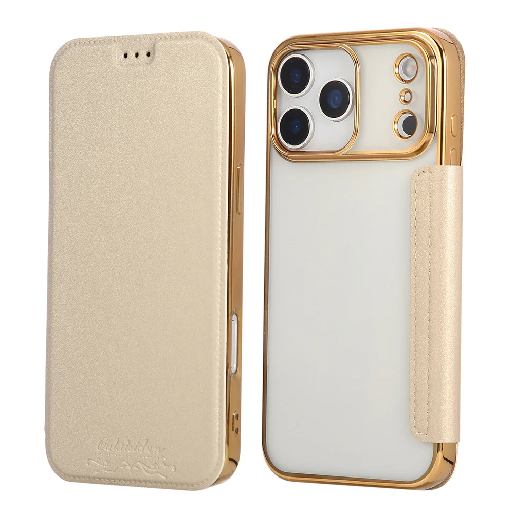 Luxuriöse transparente Flip-Lederhülle mit Kartenfächern für iPhone 18 16 17 Pro Max 14 15 13 12, plattierte weiche Silikonhülle – Detail 10