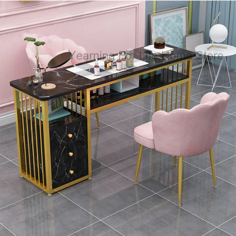 Muebles de salón Ins minimalistas de estilo nórdico, mesas para manicura profesional individual de lujo, mesa para manicura de moda para salón de belleza B