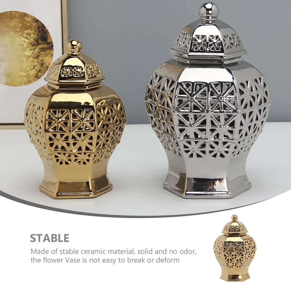 

Ceramic Hollow Out Flower Vase Golden Elegant Design for Tabletop Wedding Ceremony Decoration Balcony Plant Holder Home Ornament