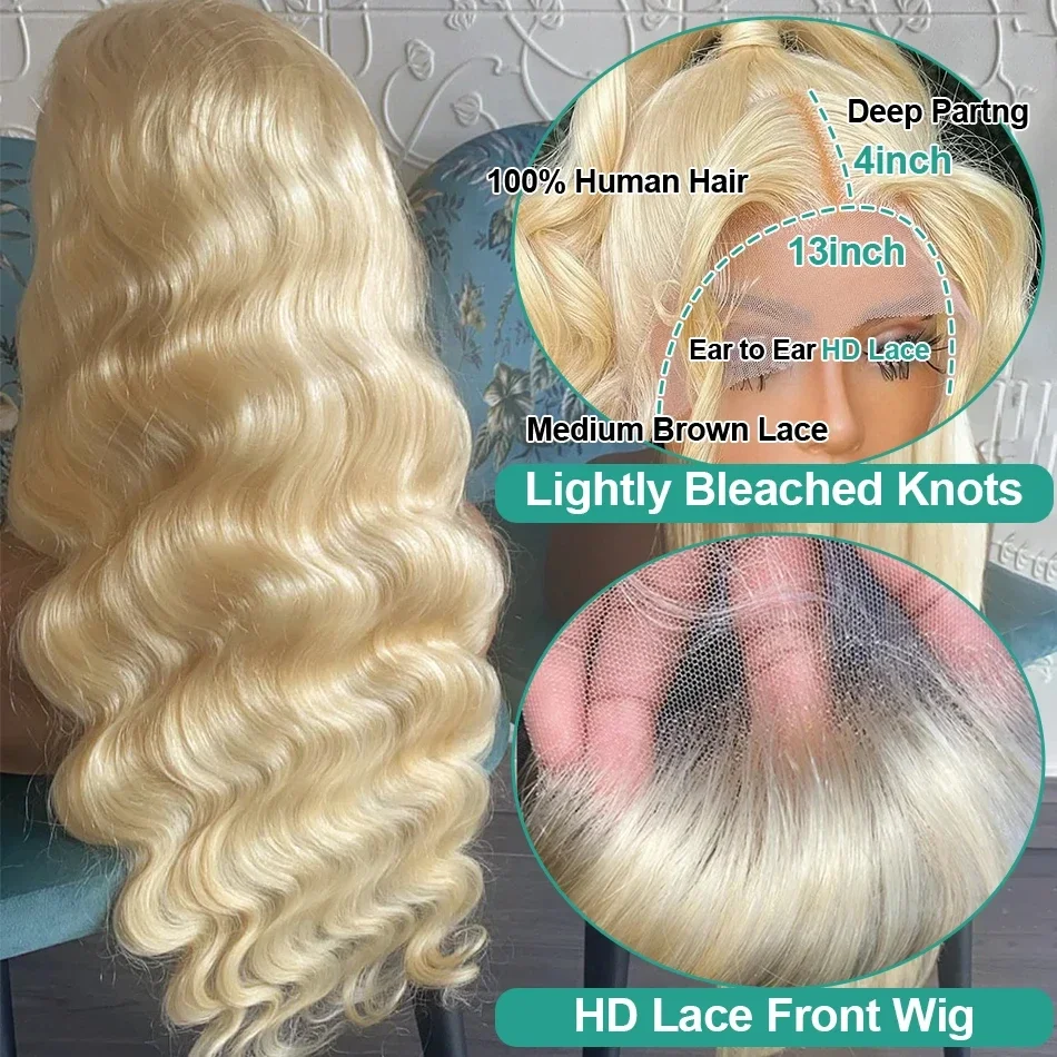 30 40 Inch 613 Honey Blonde Color Wig HD Body Wave 13x6 Lace Frontal Human Hair Wigs for Women13x4 Lace Front Wig Cosplay