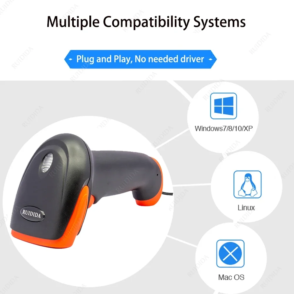 Wired QR Code Scanner or Wireless Barcode Reader or Bluetooth Wireless 1D 2D Scanner Handheld Reader for PDF417 Data Matrix