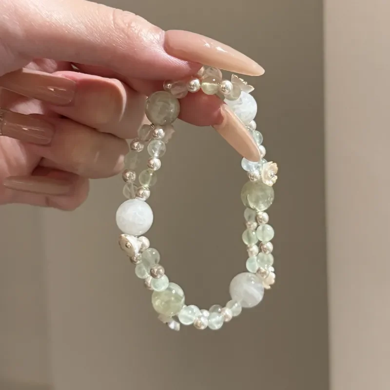 Mint Breath~ Small Fresh Beaded Bracelet ins Wind Natural Green Grandmother White Ghost Crystal Bead Jewelry Girlfriend