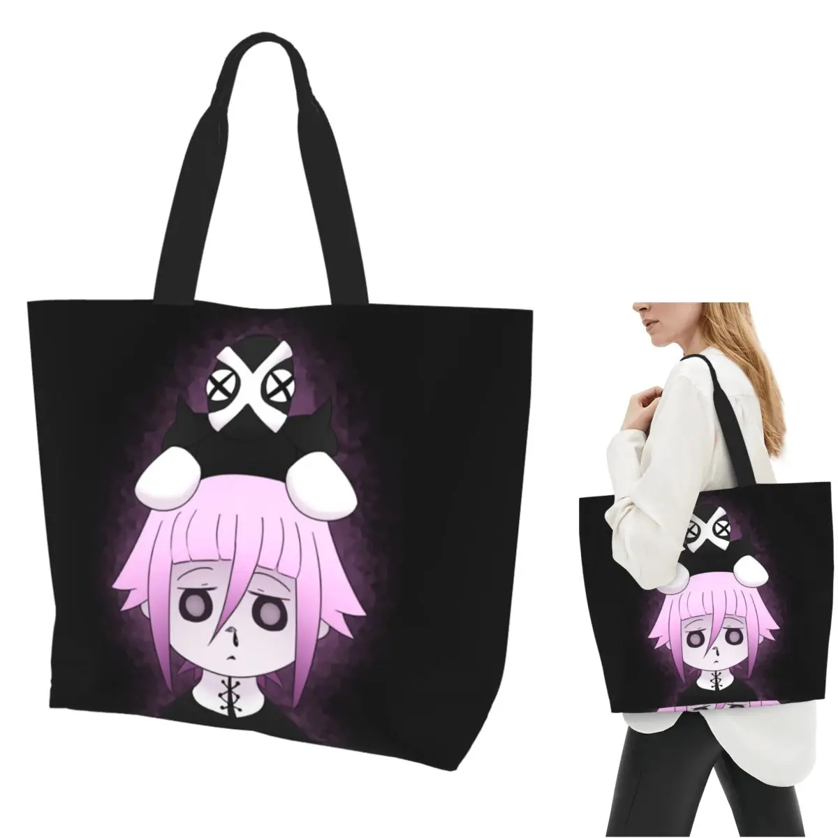 

Crona And Ragnarok Soul Eater Shopping Tote Bag Canvas Large Capacity Shoulder Bags Shopper Grocery Handbag for Women
