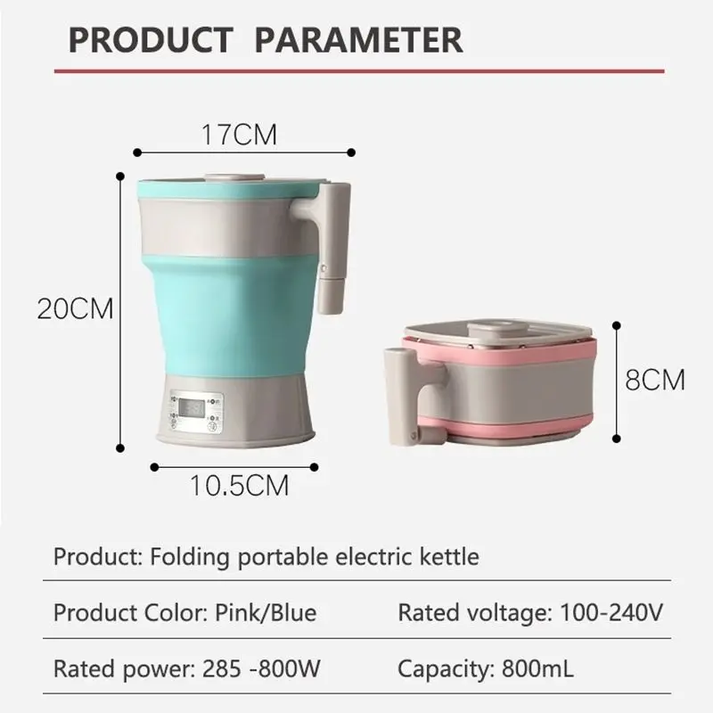 Ketel listrik lipat portabel 110V-220V, Ketel air termostatik, Ketel daya mati otomatis silikon kelas makanan lipat