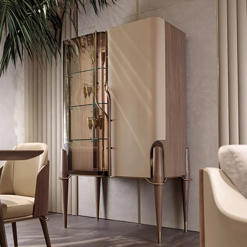 Light luxury glass door wine cabinet ornament, designer high-end display cabinet, living room high cabinet against the wall