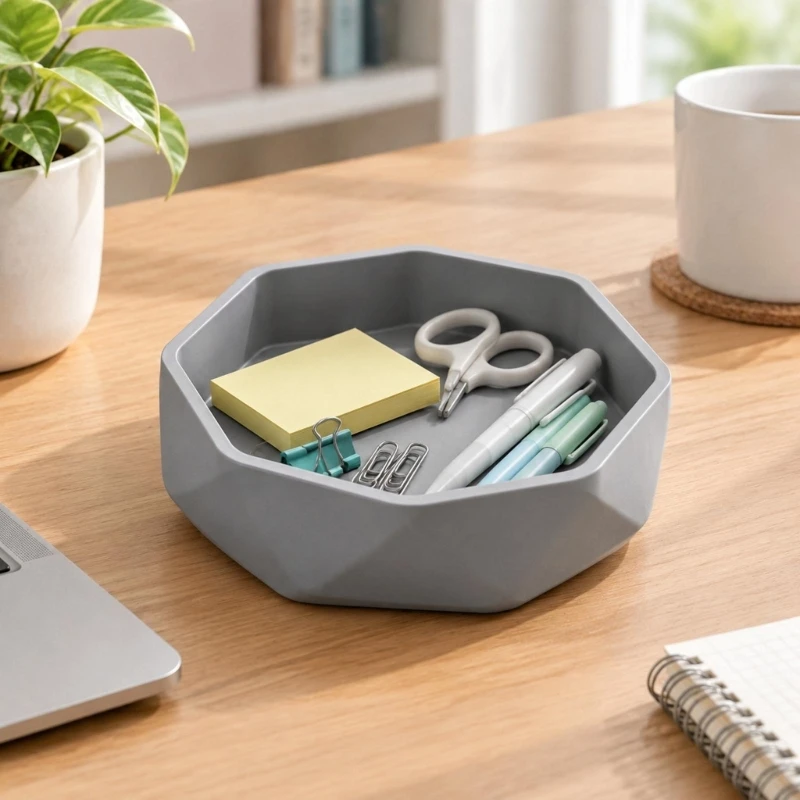 Desktop Decorative Swirls Organizers Tray with Integrated 3D-Printed Form for Note, Cards, Receipt, and Small Desk Supplies 24BB