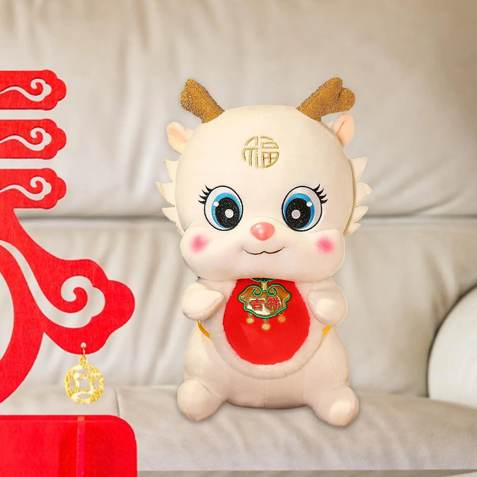 Plush Dragon Doll Toy Cute Cartoon Animal Stuffed Figure for Home Decor Party Supplies Spring Festival Ornament