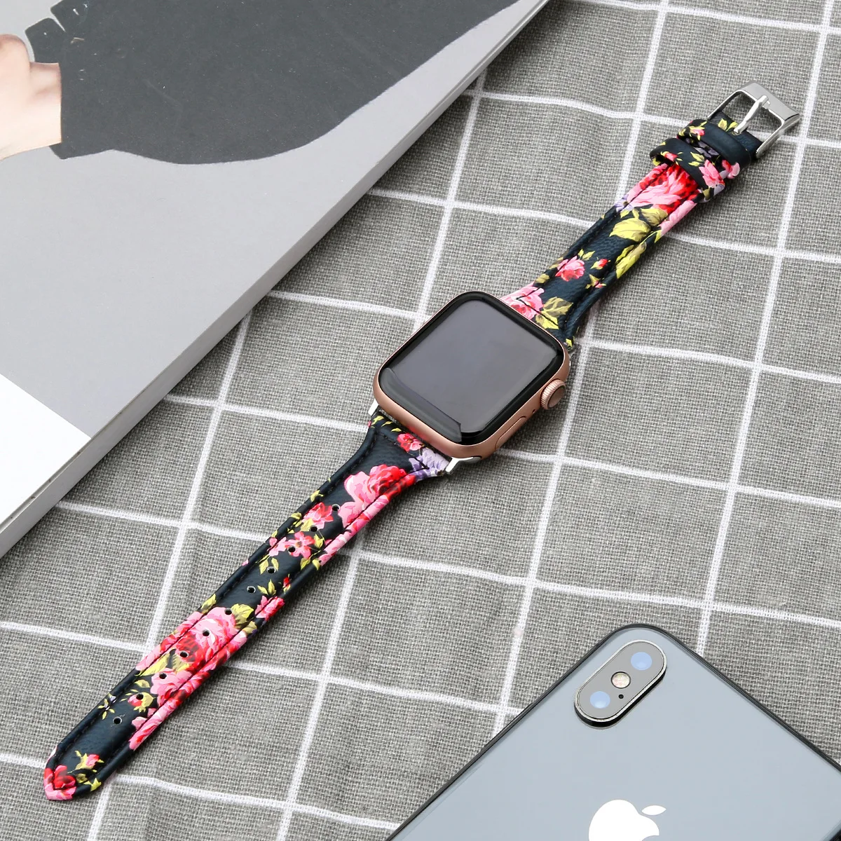 

Тонкий кожаный ремешок для Apple watch Ultra 49 мм 8 7 45 мм 41 мм, браслет с принтом для iwatch 6 5 4 3 SE 44 мм 42 мм 40 мм