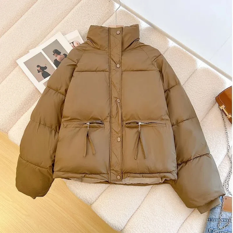 Parkas lisas de manga larga con cuello levantado para mujer, ropa holgada que combina con todo, Tops sencillos con cremallera, moda de otoño e invierno