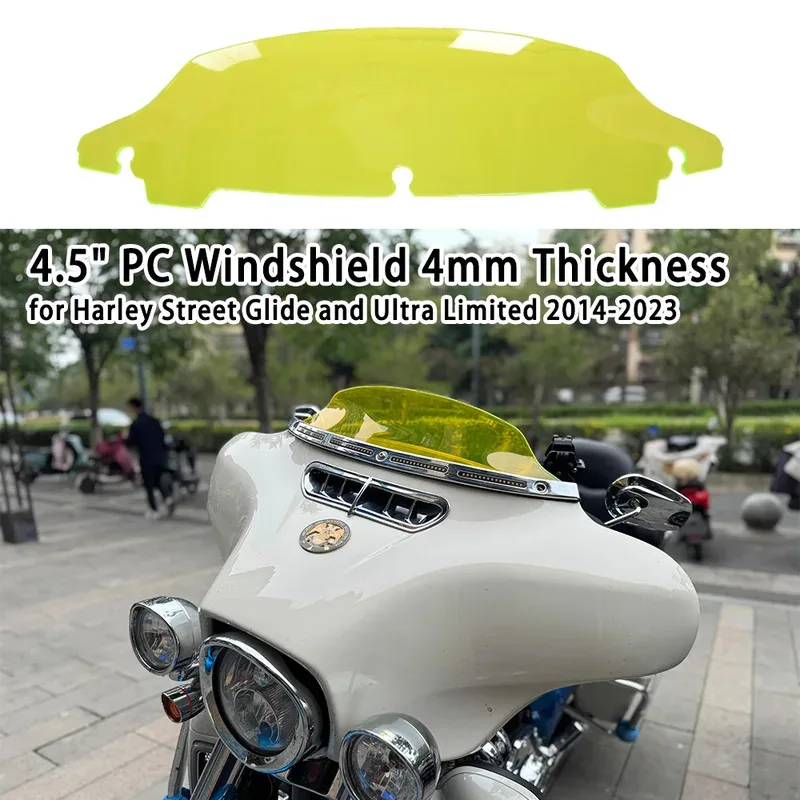 

Motorcycle 4.5-inch Colored PC Windshield 4mm Thick for Harley Street Glide Ultra Limited 2014-2023