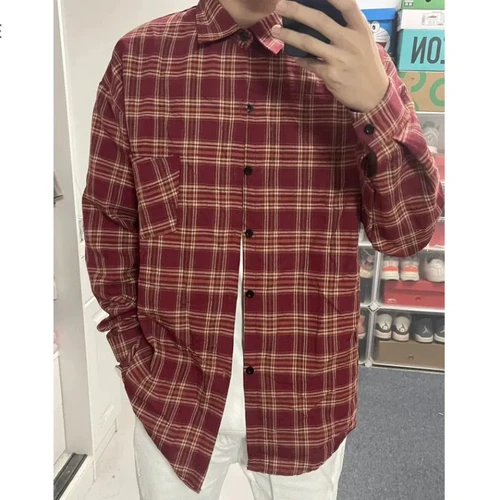 체크무늬 긴팔 셔츠, 캐주얼 트렌디 얇은 루즈핏 커플 레트로 재킷  Best5