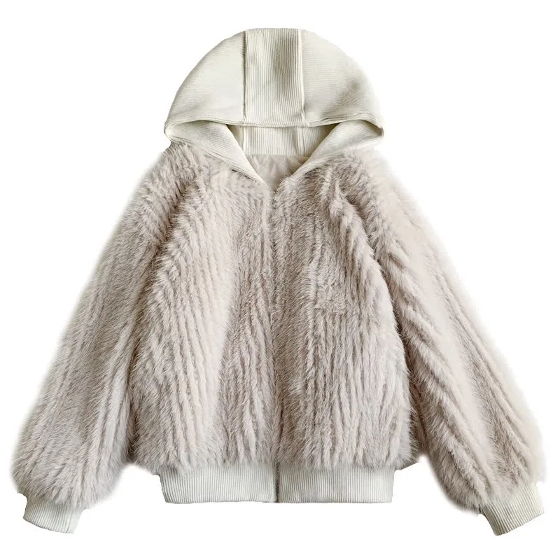 Manteau à capuche en fourrure artificielle pour femmes, couleur unie, ample, mode, confortable, décontracté, écologique, sans perte, chaud, doux et moelleux