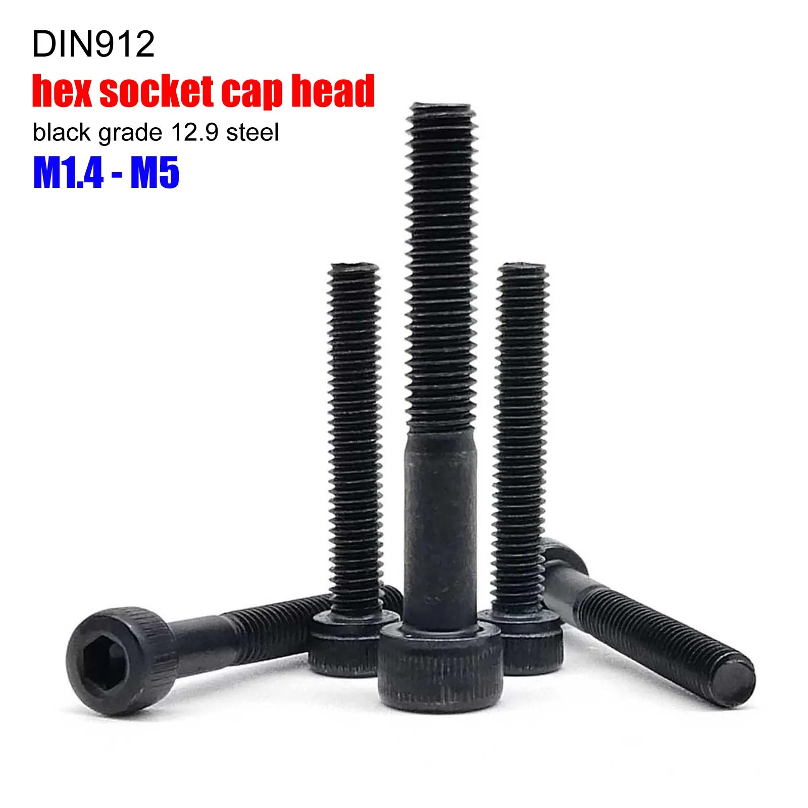 10/50 Stück M1,4 M1,6 M2 M2,5 M3 M3,5 M4 M5 kleiner Micro Black Grade 12.9 Stahl DIN912 Innensechskant Innensechskantschraube