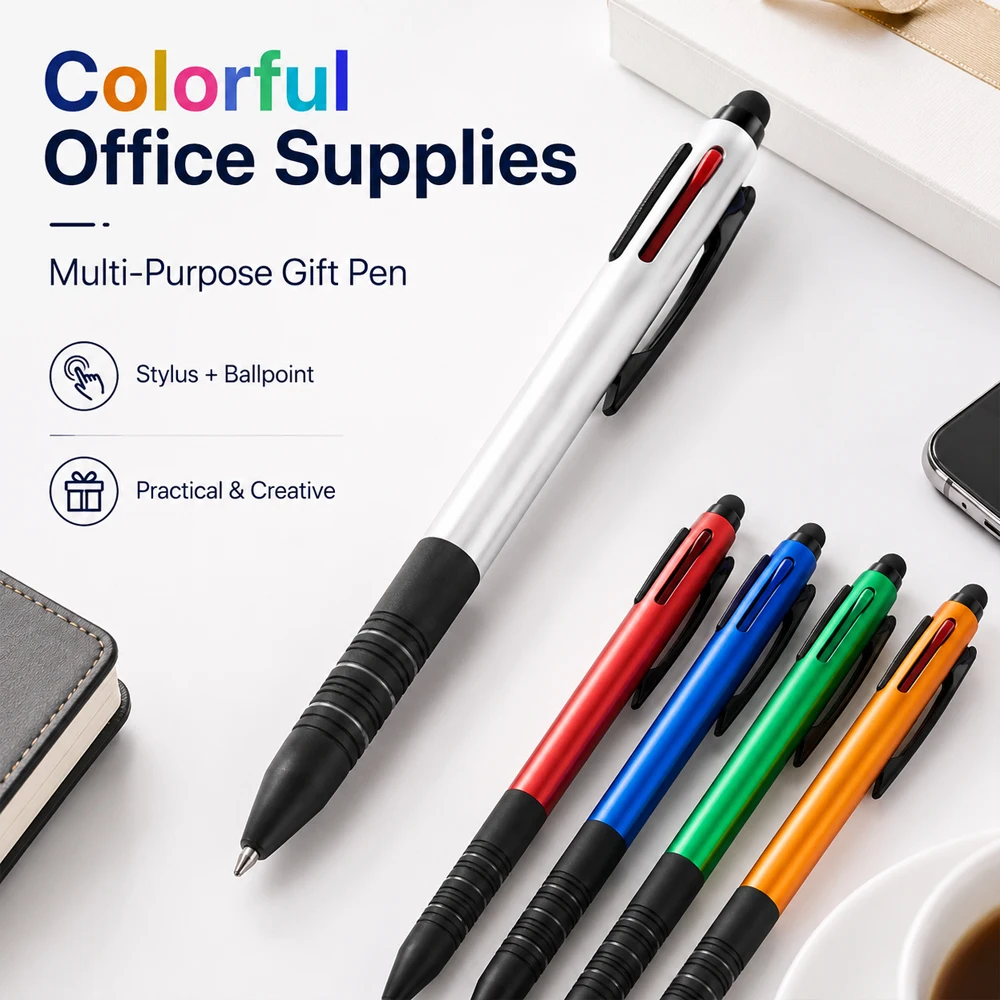 

5/7Pcs Multi-Functional 3 Color Pen with Touch Stylus, 0.7mm Retractable Ballpoint Pen, Colorful Office & School Supplies