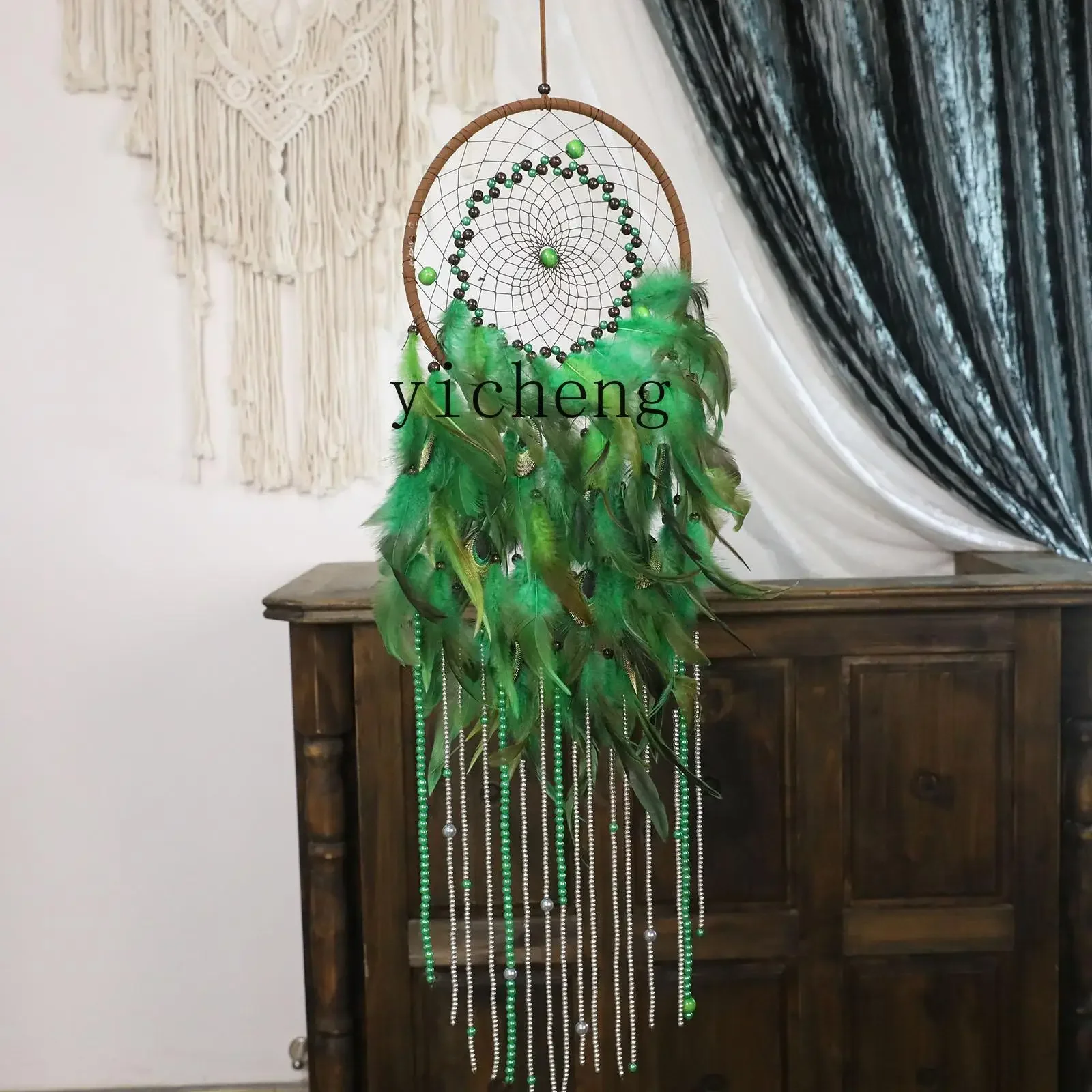 YFY  Light Luxury Wind Chime Bedroom Dream  Hanging Ornament  Feather Air Hanging  Rattan Weaving