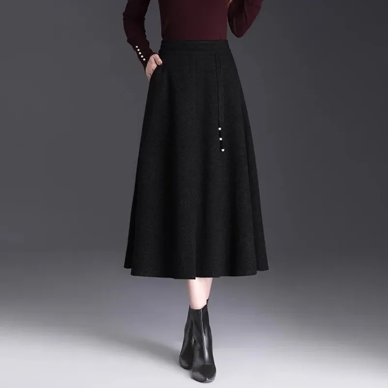 Women's Autumn Winter New Style High-waisted A-line Umbrella Skirt That Covers the Crotch Looks Slimming Small People
