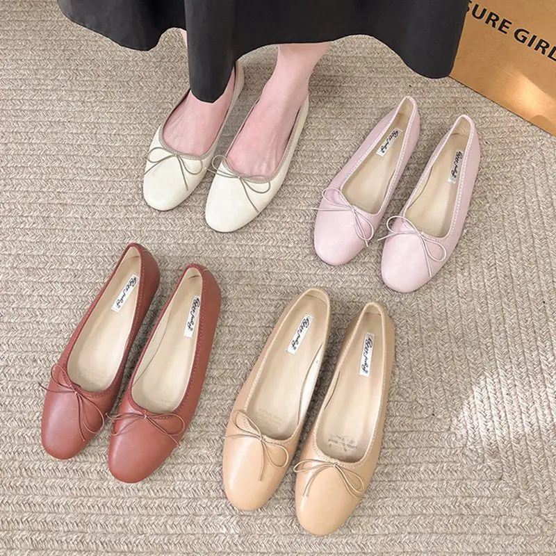 Sweet Bow Knot Flats Shoes Women Classic Soft Ballerinas Casual Loafer Female Round Toe Shallow Ballet Flat New Fashion Moccasin