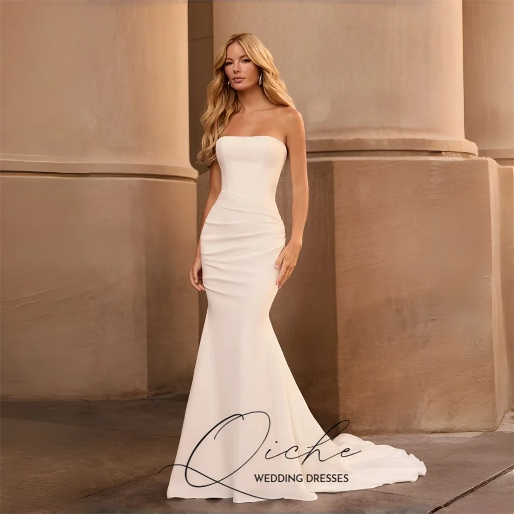 QICHE Vintage Strapless Mermaid Wedding Dresses Women Civil 2026 Sleeveless Open Back Vestidos De Novia Bridal Gowns Customized