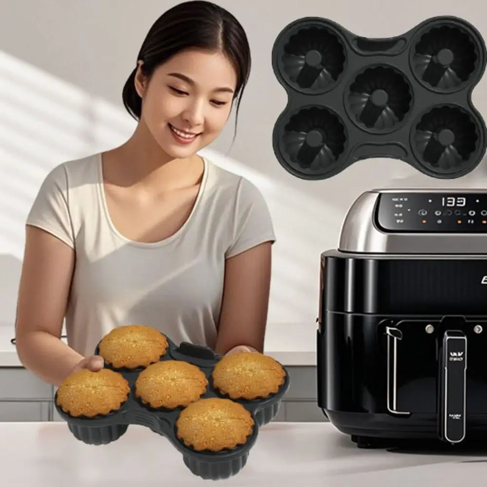 

Durable Silicone Air Fryer Donut Baking Pan No Stick Heat Resistant Donut Mold with Handle 5 Hole Donut Making Tray Kitchen