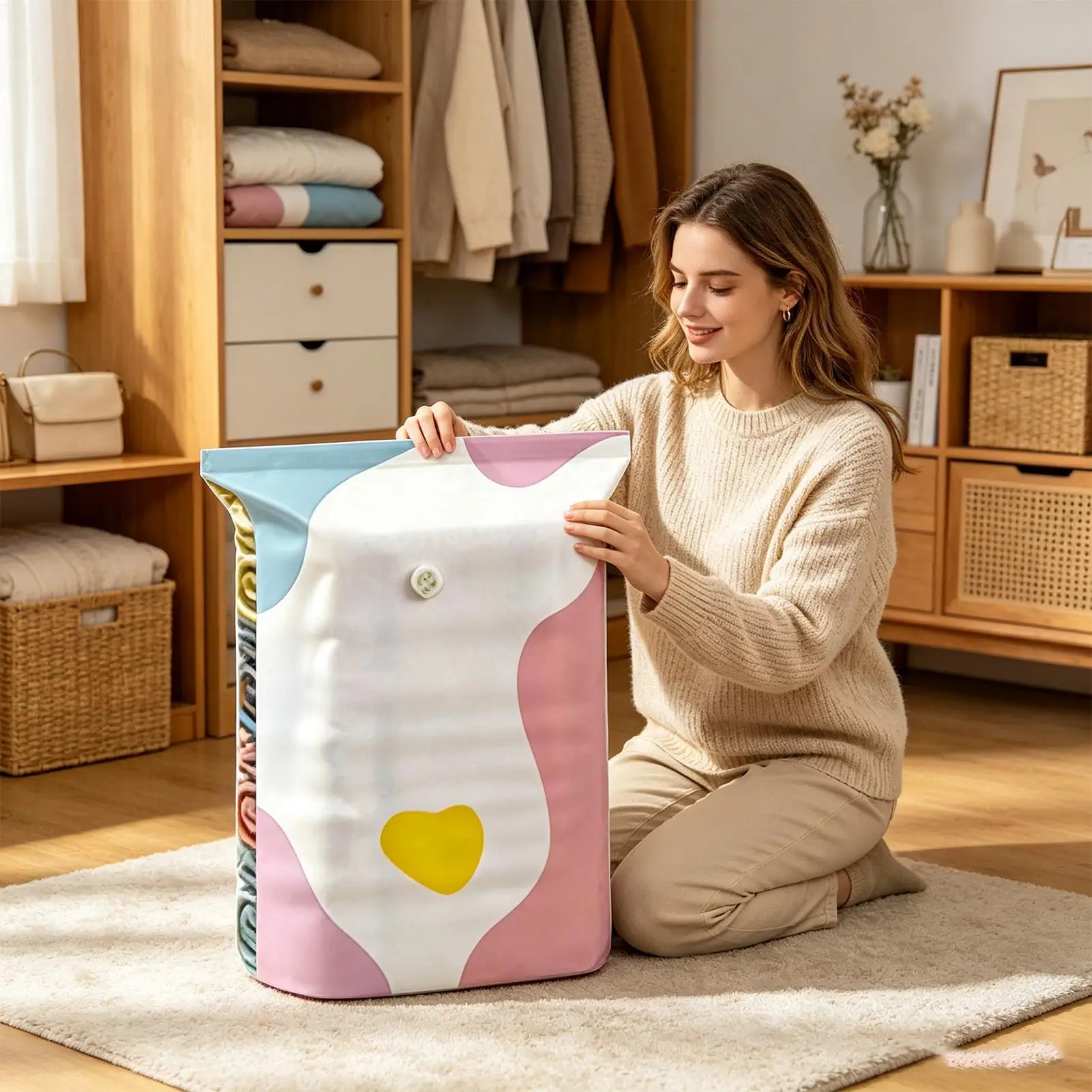 Space Saver Bags No-Pump Compression Comforter Packing Organizer Vacuum Bedding Bags For Clothes Blanket Mattress Home Apartment