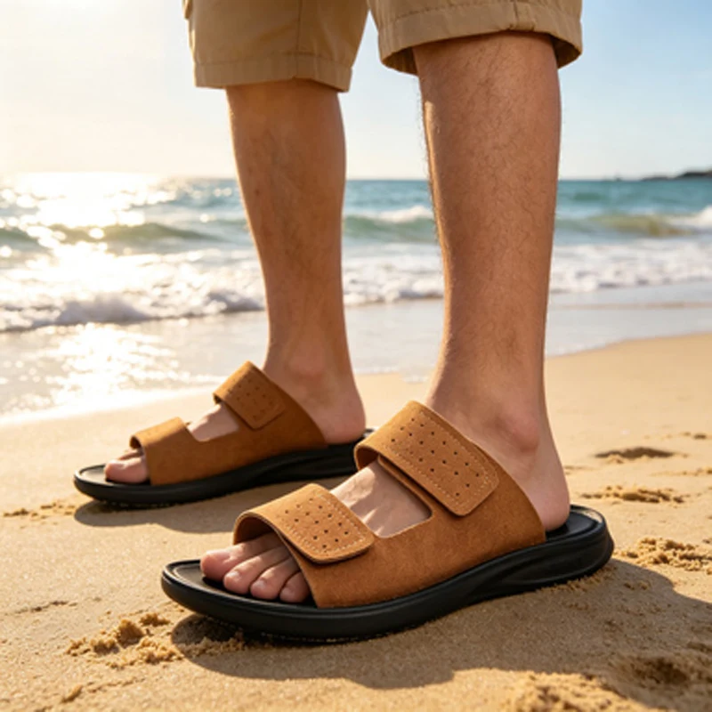 

Men's Summer Breathable Slip-On Sandals Anti-Slip Soft Sole Flip Flops for Daily Beach Two-Way Wear Casual Slip-ups-1106