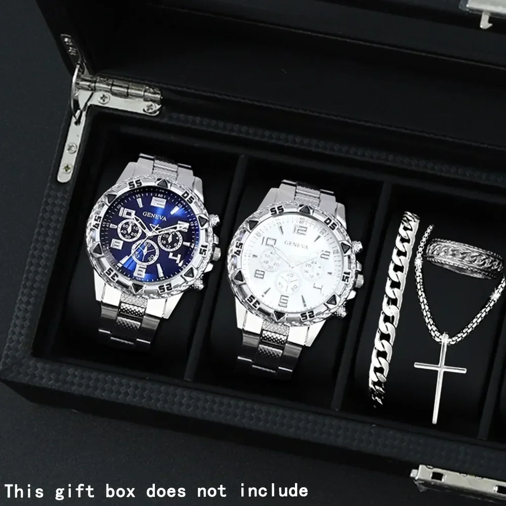 2026 Blue light glass men's watch steel strap quartz watch three eye business casual watch