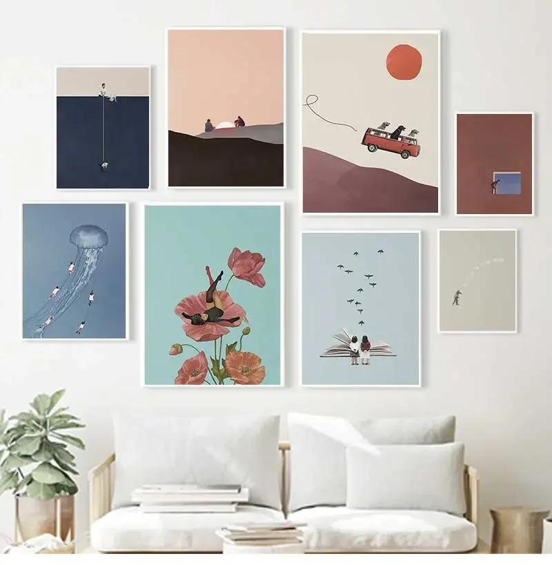 1pc frameless Canvas painting Vintage Abstract Creative Poster Curiosity Funny Whimsy Canvas Prints Premium Collage Wall Art Dor