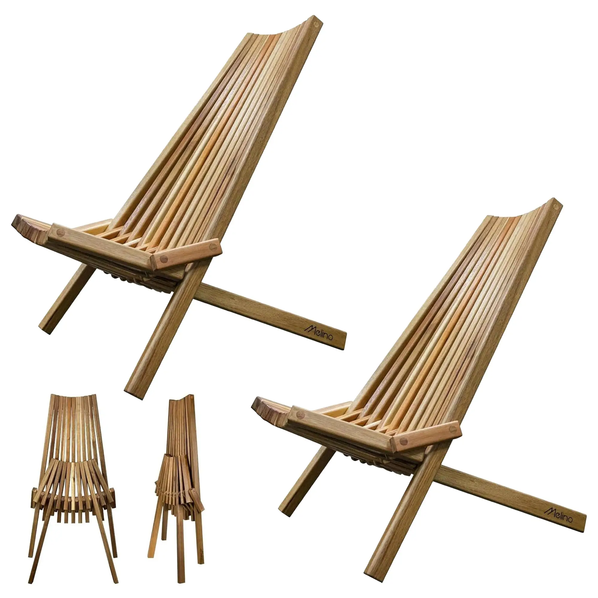 2PCS Wooden Folding Tamarack Chairs, FSC Certified Acacia Low Profile Adirondack Chairs, Wood Folding Chair for