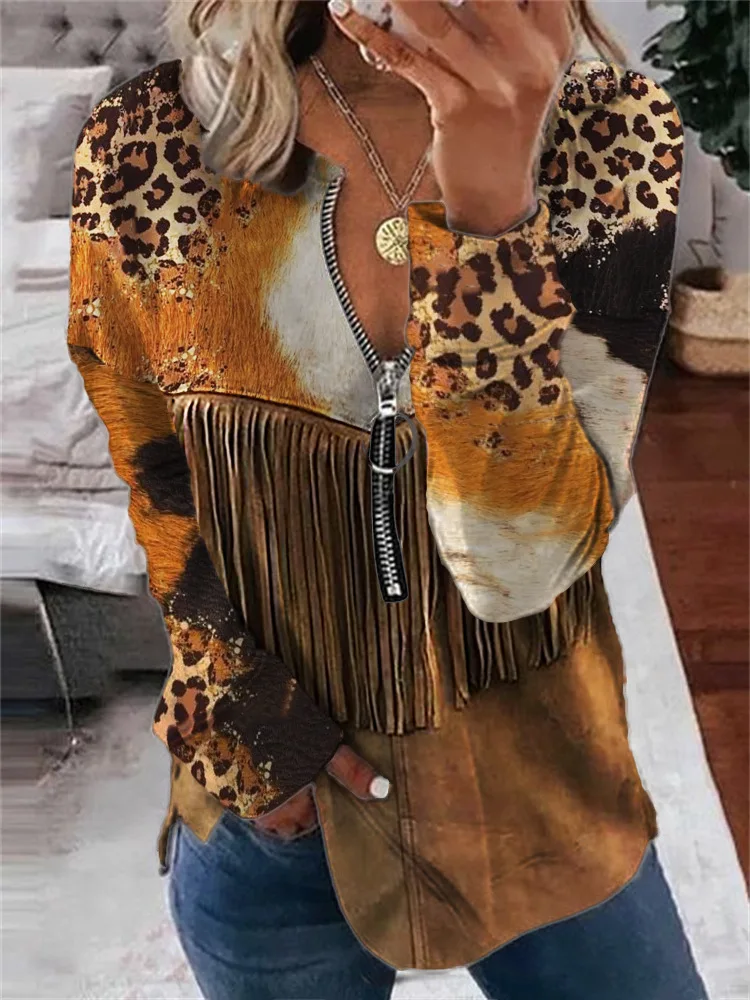 2025 otoño nuevo Amazon Wish moda estampado abstracto manga larga media cremallera Sudadera con capucha para mujeres топ с длин 1924 рукав ils