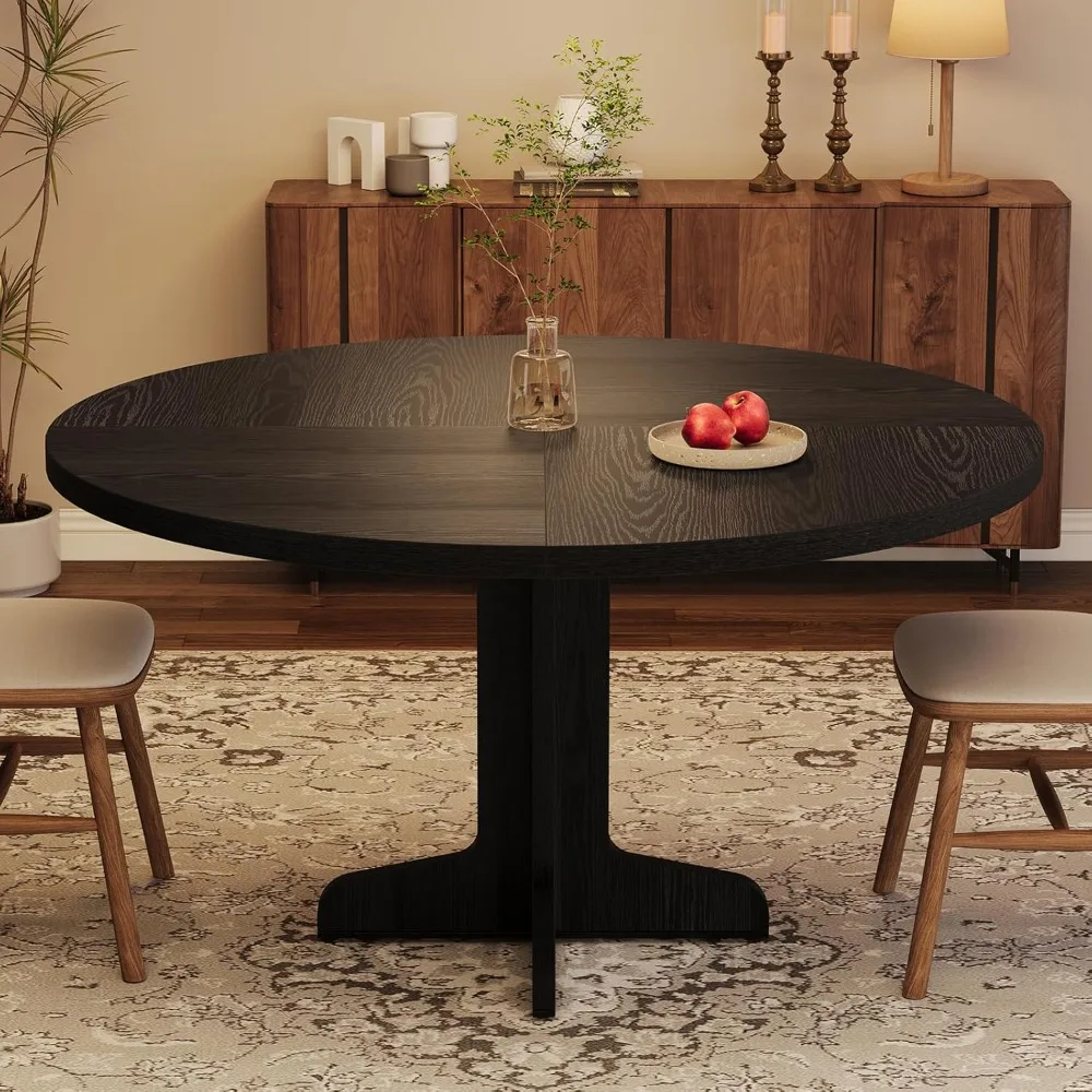 

Round Dining Table for 4, 47 Inches Dining Room Table with Wooden Base, Circle Kitchen Dinner Table for Dining Room, Kitchen, L