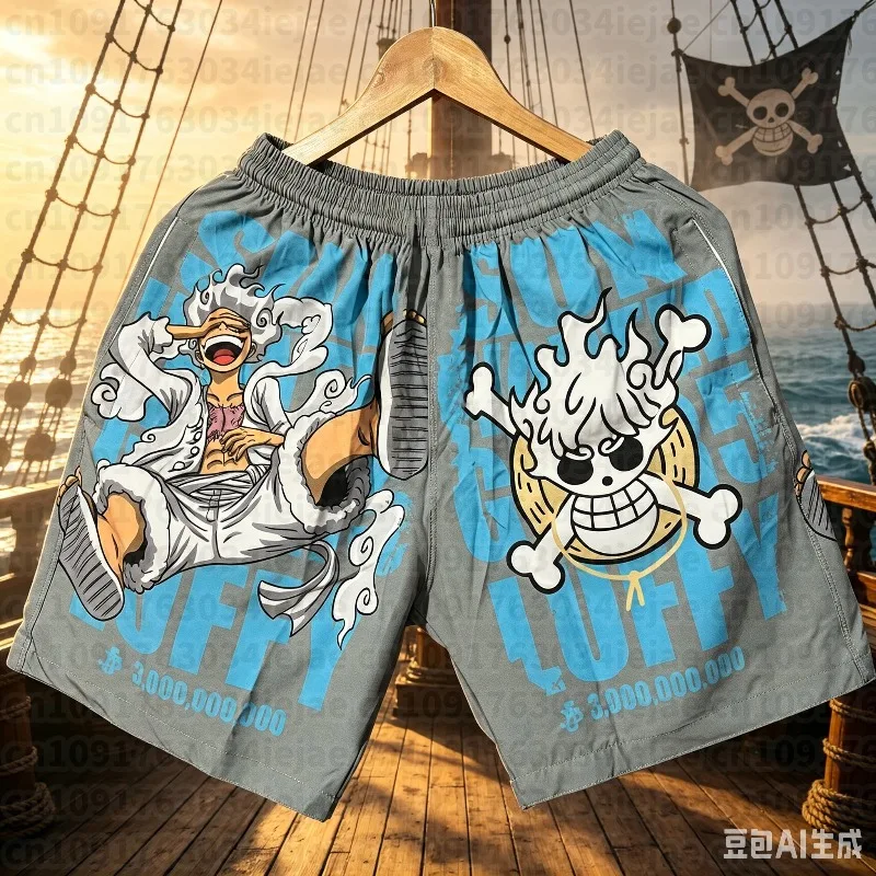 Summer One Piece Luffy 5th Special Edition Sports Shorts Fashion Kawaii Large Beach Pants Adult Loose Breathable Bottom
