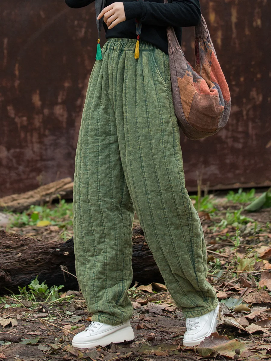 

Winter women's quilted ramie-cotton pants. Tinted for style, slim-fit, and warm for versatile casual wear.