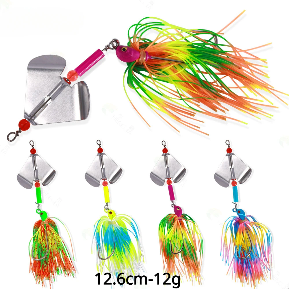 12.6cm-12g Spinnerbait Buzzbait Anti-barb Fishing Lures Black Large Mouth Bass Fish Beard Pike Rubber Jig Bait Fishing Tackle