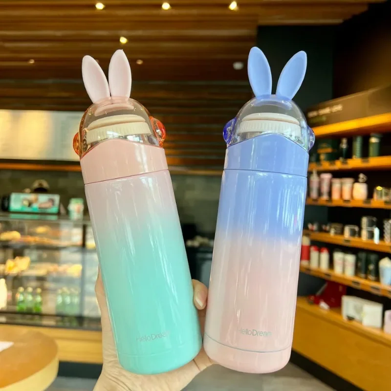 350ml Colorful Rabbit Insulated Cup Fashion Gradient Korean Version Rabbit Portable Handheld Gift water bottle  coffee mug