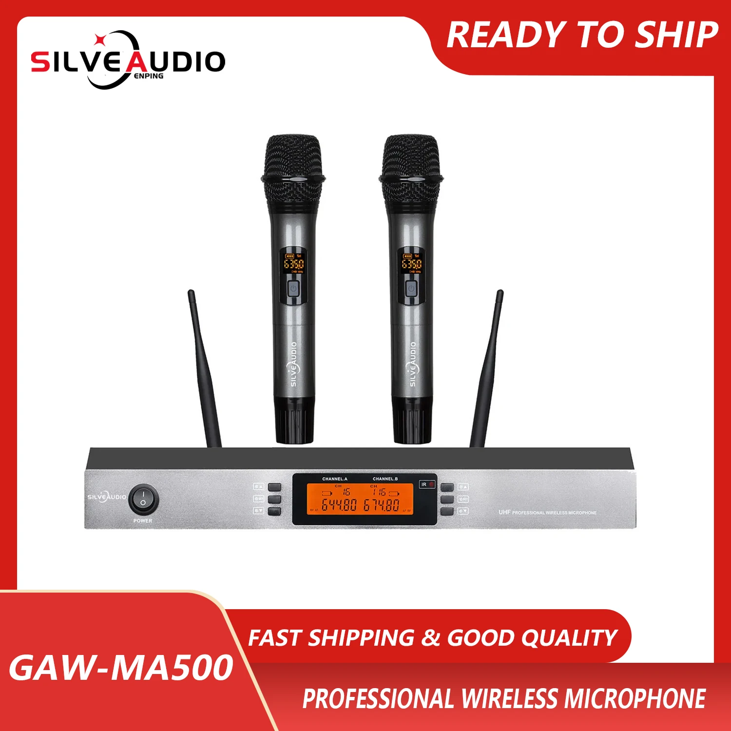 

GAW-MA500 Professional Wireless UHF Microphone with 2 Channel Dynamic Cardioid Handheld Vocal Light-Weight Noise Cancelling