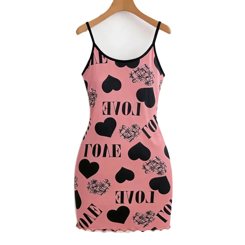 Women Summer Sexy Backless Halter Dress Simulation Nightgown Love Pajamas Short Dress Home Clothing Ladies Europe and America