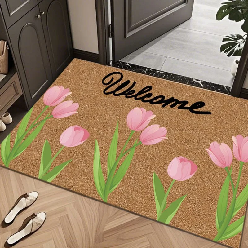 VIKAMA Floral Welcome Door Mat Non Slip Absorbent Entry Floor Mat Decorative Doormat For Home Entrance Home Decoration
