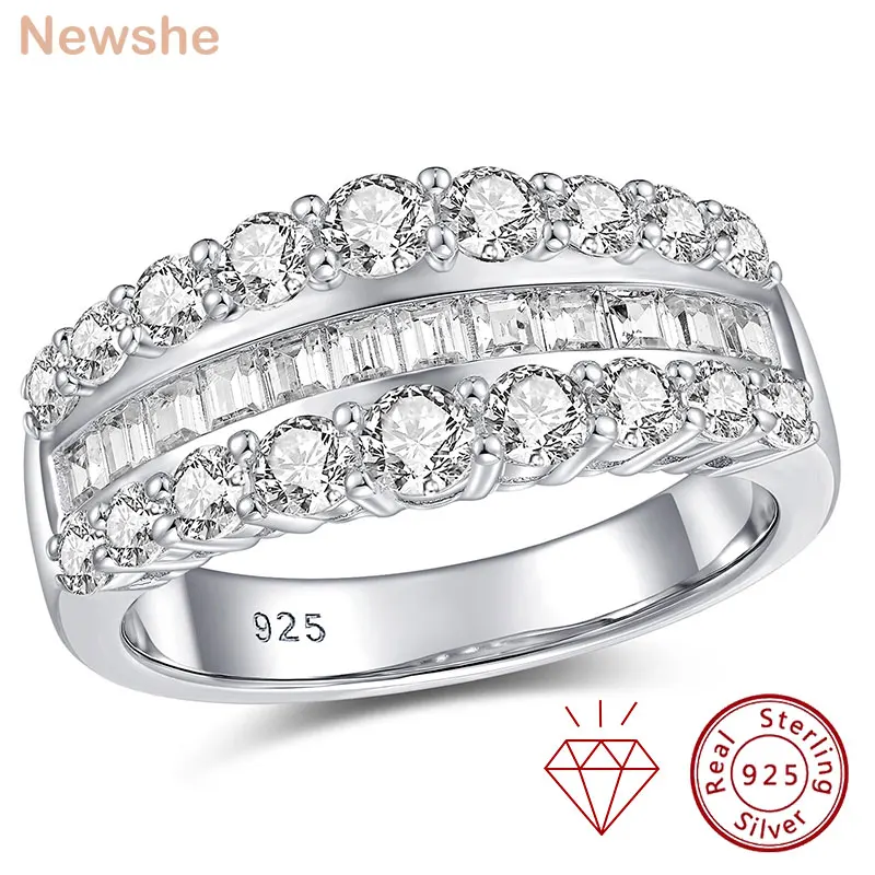 

Newshe Certified Moissanite Wedding Ring for Women 925 Sterling Silver Promise Engagement Rings Round Emerald Cut